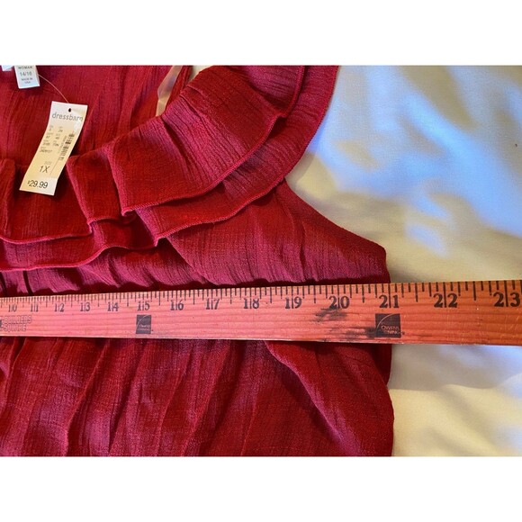 Dress Barn Blouse Plus Size 1X Top Burgundy Rounded Ruffle Neckline Sleeveless - Picture 4 of 5